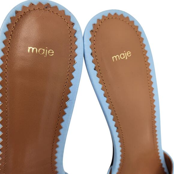 Maje Light Blue Leather 90's Inspired Kitten Heel Mules Size 37/ US 6.5 - Picture 2 of 6